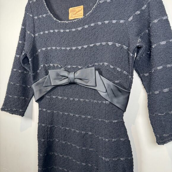 Vintage 1940s Knit Dress Black Boucle Hand Loomed‎ Snyderknit Size Small? - Picture 4 of 12